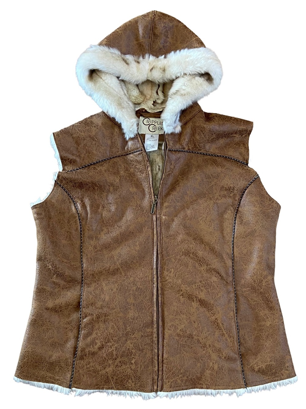 Cripple Creek Faux Fur Lined Full Zip Hooded Vest